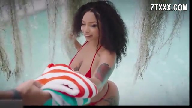 Beautiful tattooed curly-haired girl fucking with the pool cleaner