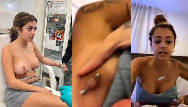Influencer Malu Trevejo showing off her new nipple piercings